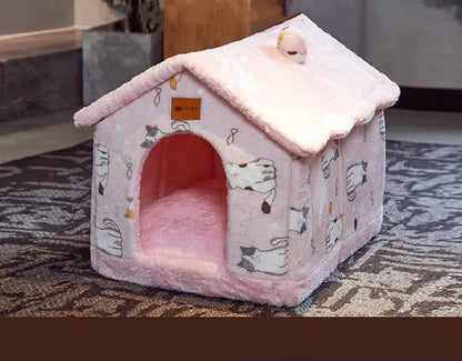 Foldable Winter Dog House and Cat Bed - Removable Enclosed Nest for Pets