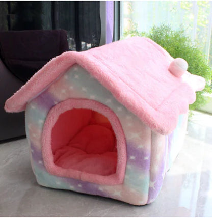 Foldable Winter Dog House and Cat Bed - Removable Enclosed Nest for Pets