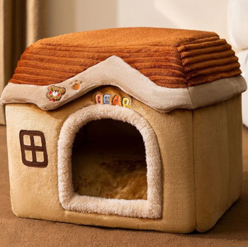 Foldable Winter Dog House and Cat Bed - Removable Enclosed Nest for Pets