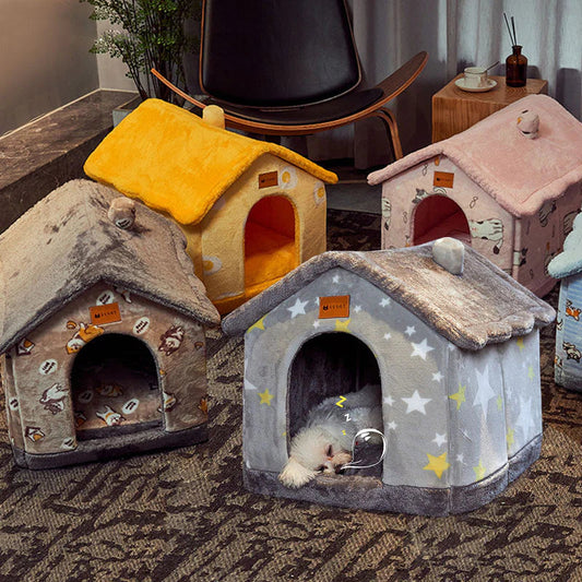 Foldable Winter Dog House and Cat Bed - Removable Enclosed Nest for Pets