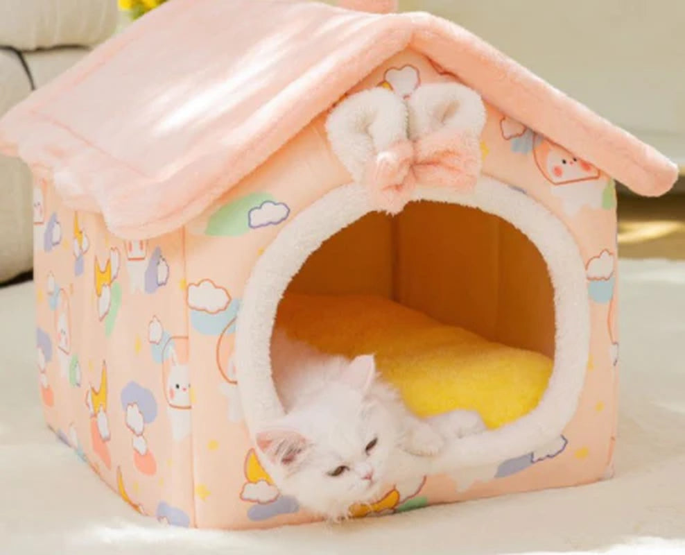 Foldable Winter Dog House and Cat Bed - Removable Enclosed Nest for Pets