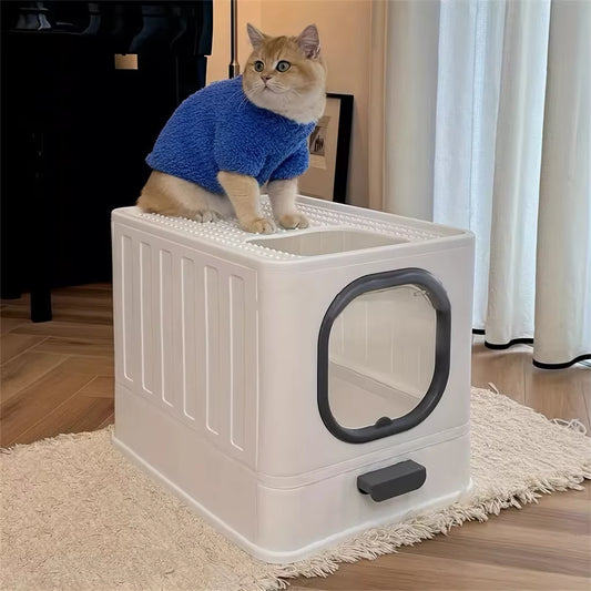 Leak-Proof Enclosed Cat Litter Box Pull Drawer Kitten Training Toilet with Scoop and Lid Anti-Splashing